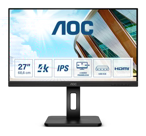 Musta Aoc P2 U27p2 Tietokoneen Litteä Näyttö 68,6 Cm (27") 3840 X 2160 Pikseliä 4K Ultra Hd Led