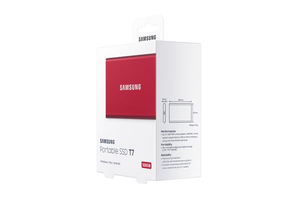Samsung Portable SSD T7 500 GB USB Type-C 3.2 Gen 2 (3.1 Gen 2) Punainen