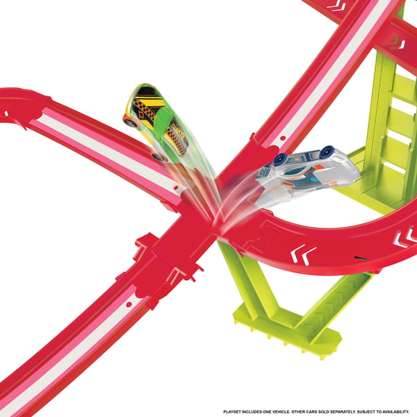 Hot Wheels Action Hot Wheels-banset, Neon Speeders Skyscraper Speed Circuit med 1 Hot Wheels-bil