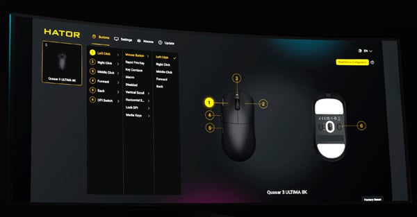 HATOR Quasar 3 Ultima 8K Wireless gamingmus, 2.4 GHz + Bluetooth + USB, Optical 100M Switches, PixArt PAW3950, Web SyncHUB™, Hvid-mint