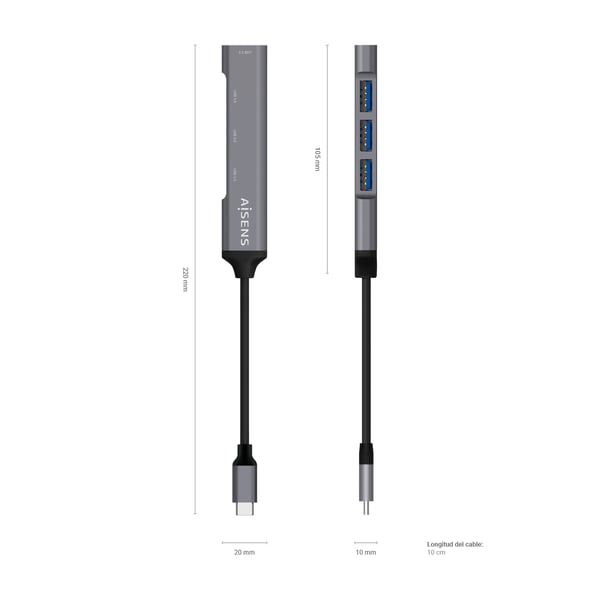 AISENS A109-0541 gränssnittshubbar USB 3.2 Gen 1 (3.1 Gen 1) Type-C 5000 Mbit/s Grå