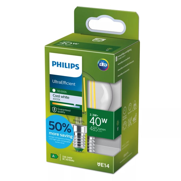 Philips Ultra Efficient Filament kerte klar 40 W P45 E14