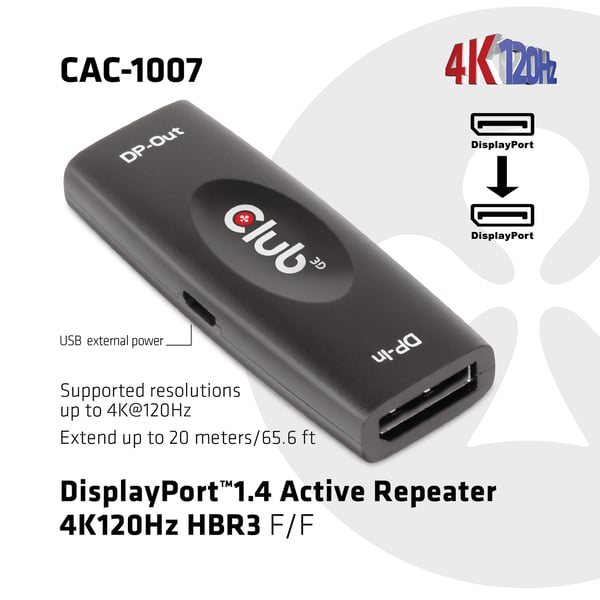 CLUB3D CAC-1007 kabel kønsskifter DisplayPort Sort