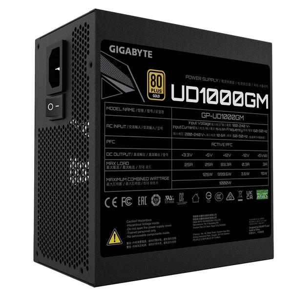 GIGABYTE UD1000GM virtalähdeyksikkö 1000 W 20+4 pin ATX ATX Musta