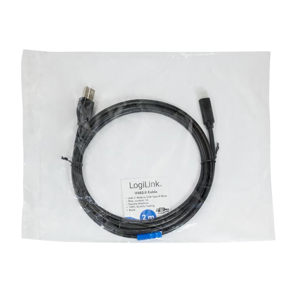 LogiLink CU0163 USB-kablar USB 3.2 Gen 1 (3.1 Gen 1) 2 m USB C USB B 5 Gbit/s Svart