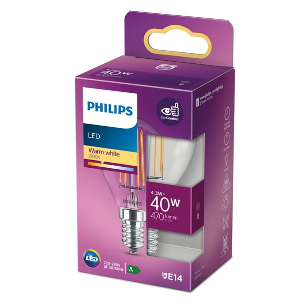 Philips Filamentkronljuskälla klar 40 W P45 E14