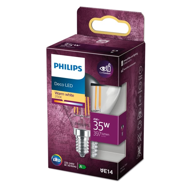 Philips Filamentkronljuskälla spegelkrona 35 W P45 E14