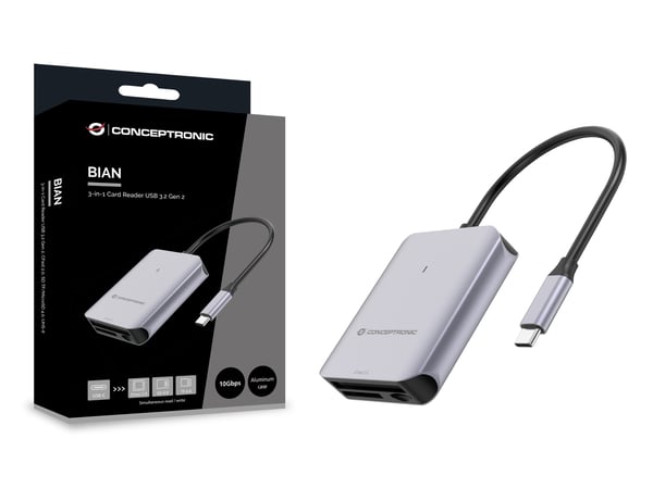 Conceptronic BIAN09G kortinlukija USB 3.2 Gen 2 Type-C Harmaa