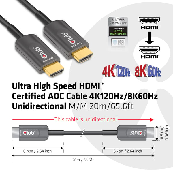 CLUB3D CAC-1379 HDMI-kabel 20 m HDMI Typ A (standard) Svart