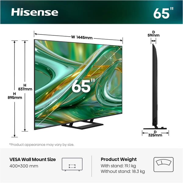 Hisense 65E8S 165,1 cm (65") 4K Ultra HD Smart TV Wi-Fi Sort