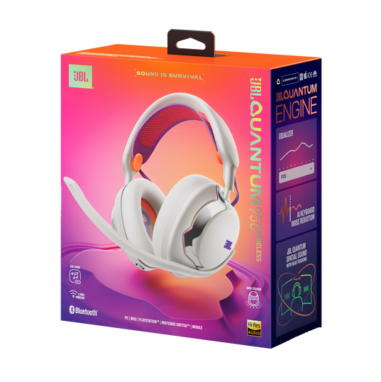 JBL Quantum 950 Kuulokkeet Langaton Pääpanta Pelaaminen USB Type-C Bluetooth Latausteline Oranssi, Hopea, Valkoinen