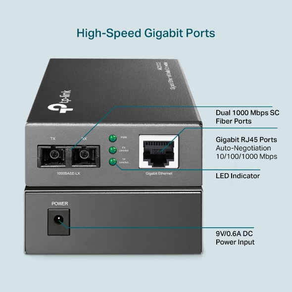 TP-Link MC210CS verkon mediamuunnin 1000 Mbit/s 1310 nm Yksittäistila Musta