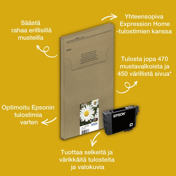 Epson Daisy 18XL Päivänkakkara Claria Home, moniväripakkaus, 4 väriä, EasyMail