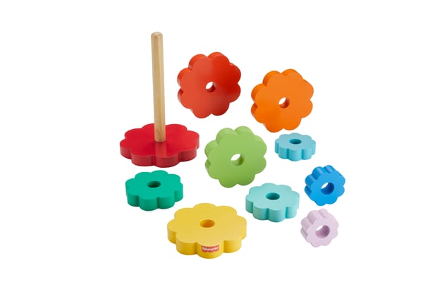 Fisher-Price stableringe i træ, finmotorrik-legetøj til tumlinger, 10 trædele