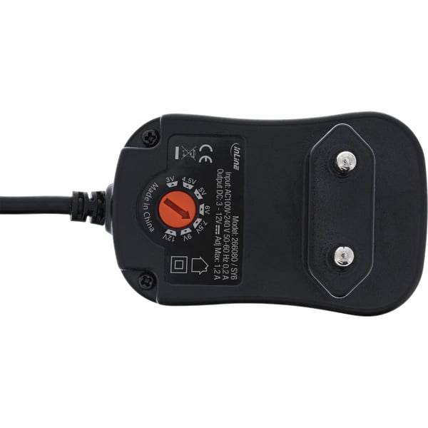 InLine 26608O strømadapter og vekselret Indendørs 12 W Sort