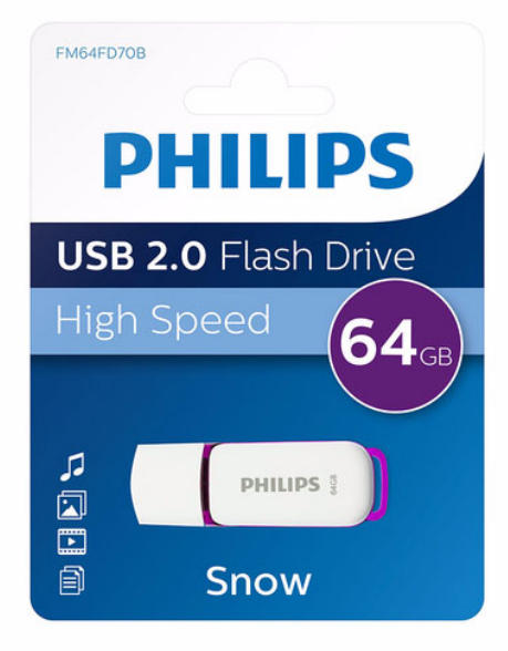 Philips FM64FD70B USB-muisti 64 GB USB A-tyyppi 2.0 Purppura, Valkoinen
