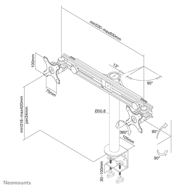 Neomounts FPMA-D700D skærmbeslag og -stativer 76,2 cm (30") Skrivebord Sort