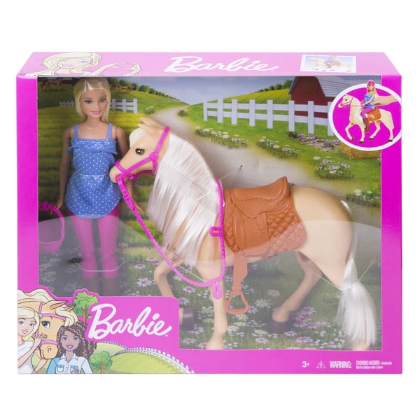 Barbie Barbie-docka, blond, och häst