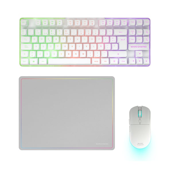 Mars Gaming MCPWTKLWES tangentbord Mus inkluderad Spela Trådlös RF + USB QWERTY Spansk Vit