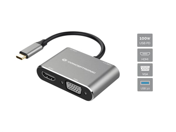 Conceptronic DONN16G dockingstation Ledningsført USB 3.2 Gen 1 (3.1 Gen 1) Type-C Sort, Sølv