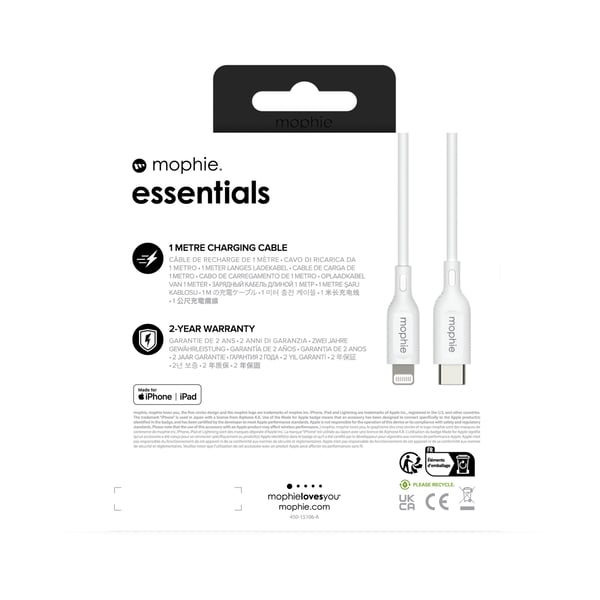 mophie essentials Lightning to USB-C | charging cable (1M) Valkoinen
