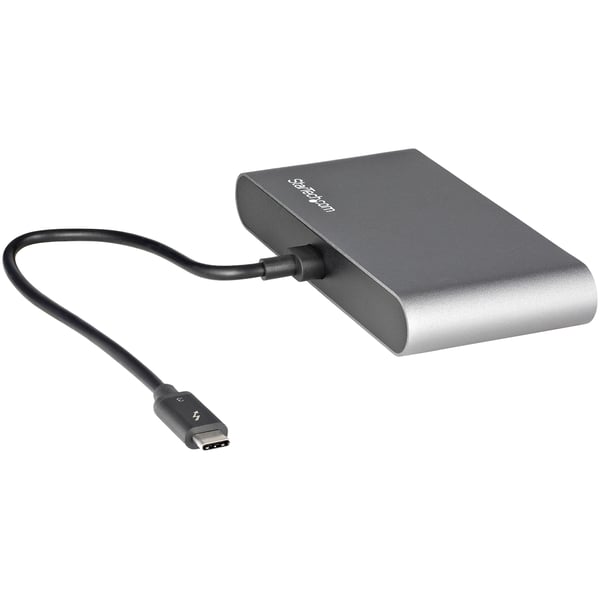 StarTech.com Thunderbolt Mini-dockningsstation för dubbla bildskärmar, 4K 60 Hz HDMI, drivrutinsfri hubb för Windows och Mac, Gigabit Ethernet, 1x USB-A (5 Gbps) & 1x USB 2.0, 28 cm kabel