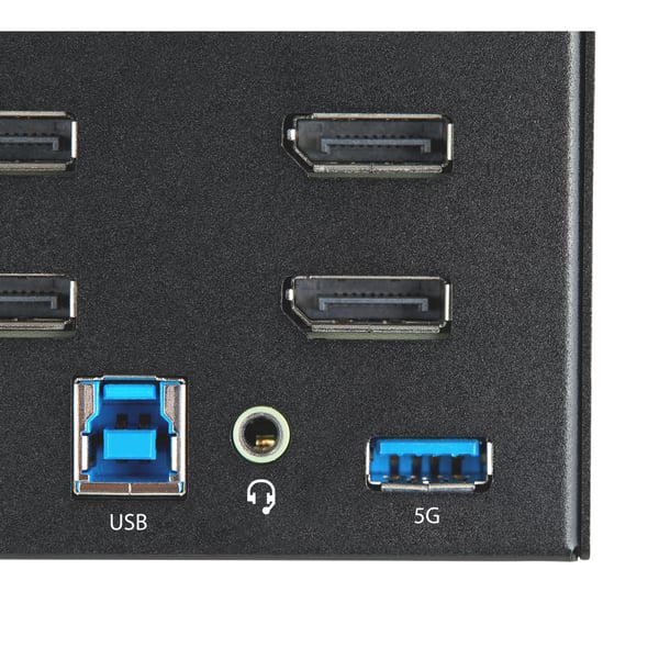StarTech.com 2-ports DisplayPort KVM-switch för fyra skärmar - 4K 60 Hz UHD HDR - Desktop 4K DP 1.2 KVM med 2 portar USB 3.0-hubb (5 Gbps) och 4x USB 2.0 HID-portar, ljud - Snabbtangenter för omkoppling - TAA