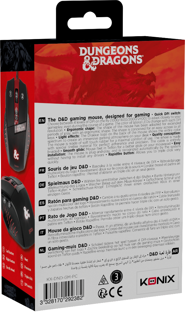 Konix KX DND GAMING MOUSE hiiri Pelaaminen Oikeakätinen USB A-tyyppi Optinen 2500 DPI