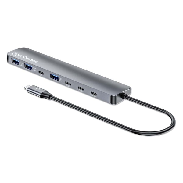 Manhattan 10G/5G USB-C/USB-A -keskitin virransyötöllä, USB-C-liitin neljään USB-C-porttiin