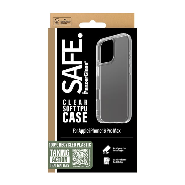PanzerGlass SAFE. by ® TPU Case Transparent iPhone 16 Pro Max mobiltelefonfodral Mobilskal