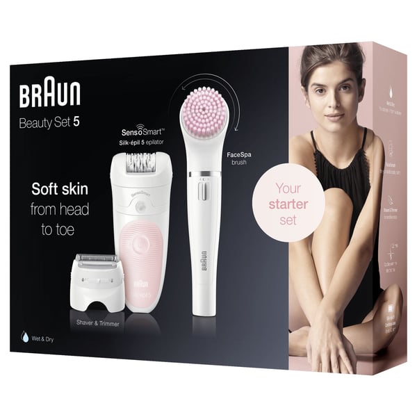Braun Silk-épil 5 Wet&Dry 81683690 hårfjerner 28 pincetter Hvid, Lyserød