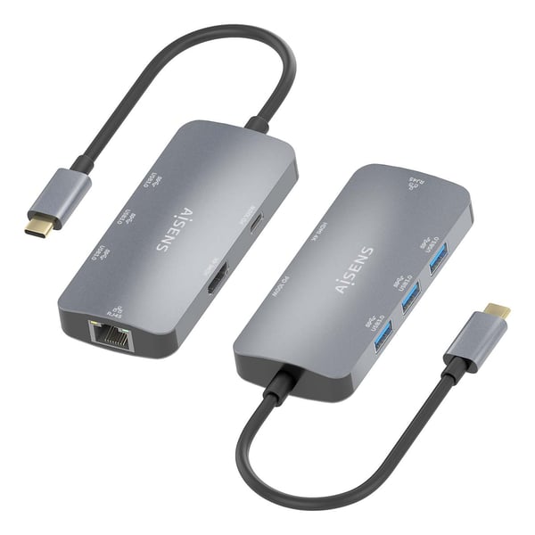 AISENS ASUC-6P019-GR kannettavien tietokoneiden telakka ja porttitoistin Langallinen USB 3.2 Gen 1 (3.1 Gen 1) Type-C Harmaa