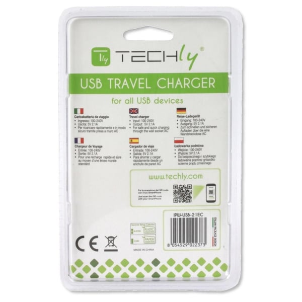 Techly IPW-USB-21EC mobiililaitteen laturi GPS, MP3, PDA, Älypuhelin, Tabletti Valkoinen AC Sisätila