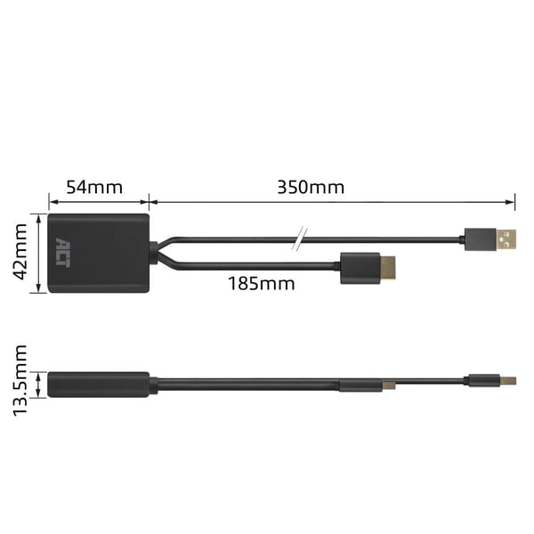 ACT AC7536 videokabel adapter 0,24 m HDMI + USB DisplayPort Sort