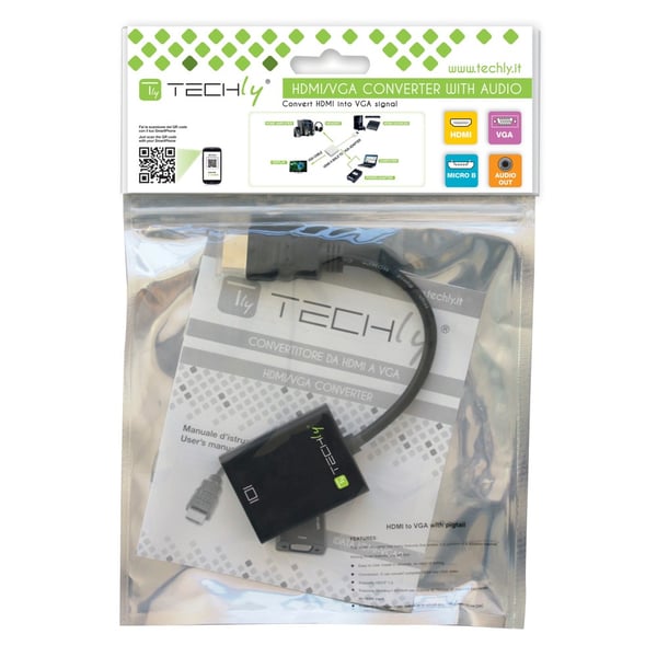 Techly HDMI - VGA+3.5mm+Micro USB B M/F 0,15 m Sort