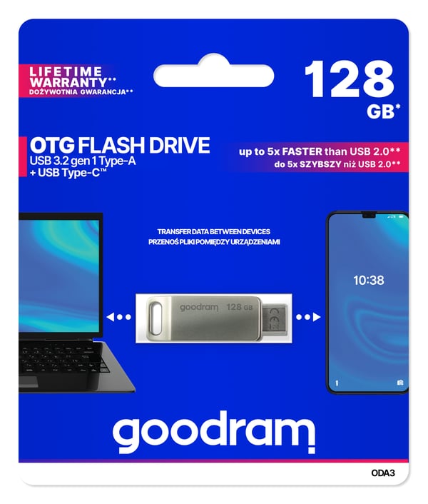 Goodram ODA3 USB-muisti 128 GB USB Type-A / USB Type-C 3.2 Gen 1 (3.1 Gen 1) Hopea