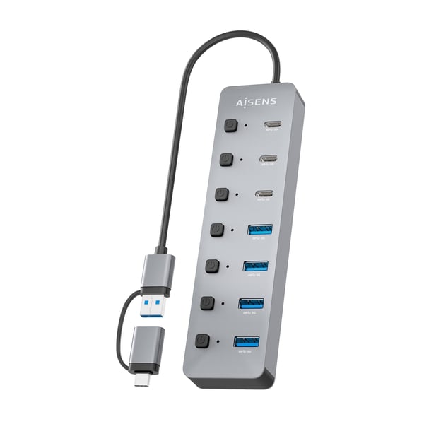 AISENS ASUC-8P043-GR gränssnittshubbar USB 3.2 Gen 1 (3.1 Gen 1) Type-A 5000 Mbit/s Grå
