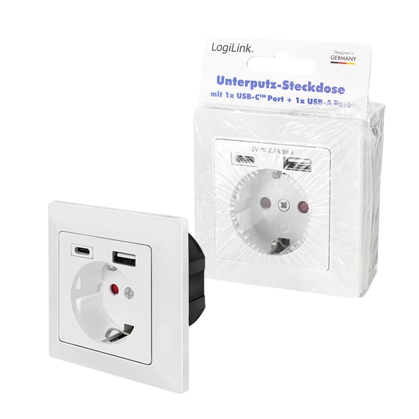 LogiLink PA0262 eluttag CEE 7/3 + USB Vit