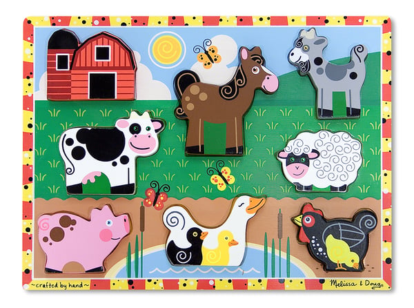 Melissa & Doug Wooden Chunky Puzzle - Farm Animals Form puslespil 7 stk Dyrelivet