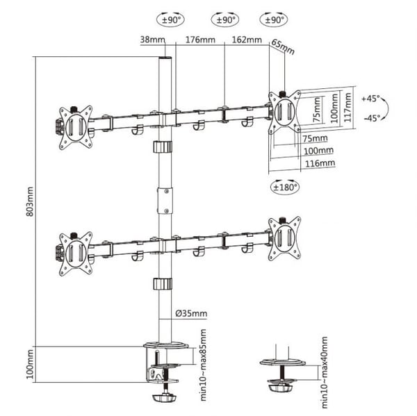 Equip 650159 skærmbeslag og -stativer 81,3 cm (32") Skrivebord Sort