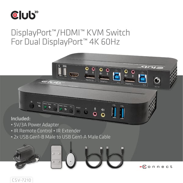 CLUB3D CSV-7210 KVM-switchar Svart