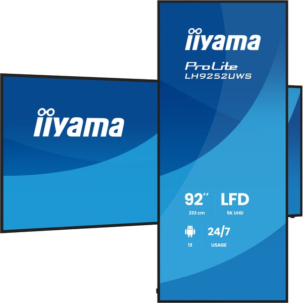 iiyama LH9252UWS-B1AG skyltställ Kioskdesign 2,34 m (92") LCD Wi-Fi 500 cd/m² UltraWide 5K HD Svart Inbyggd processor Android 24/7