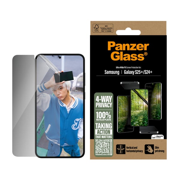 PanzerGlass ® ECO MATRIX 4-Way Privacy Skærmbeskyttelse Samsung Galaxy S25+ | S24+ | Ultra-Wide Fit