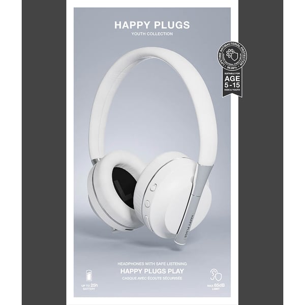 Happy Plugs Play Hörlur Over-Ear 85dB Trådlös Vit