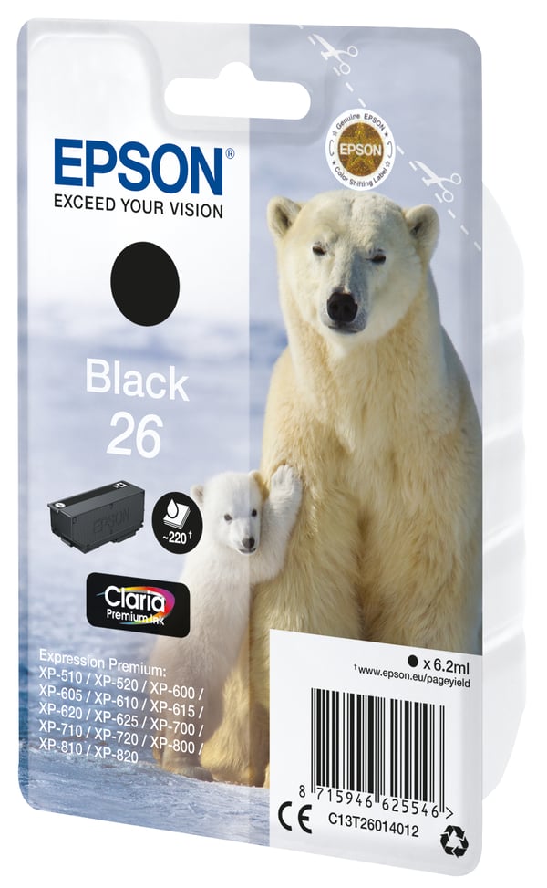 Epson Polar bear 26 Isbjörn, Claria Premium-bläck, Single‚ svart