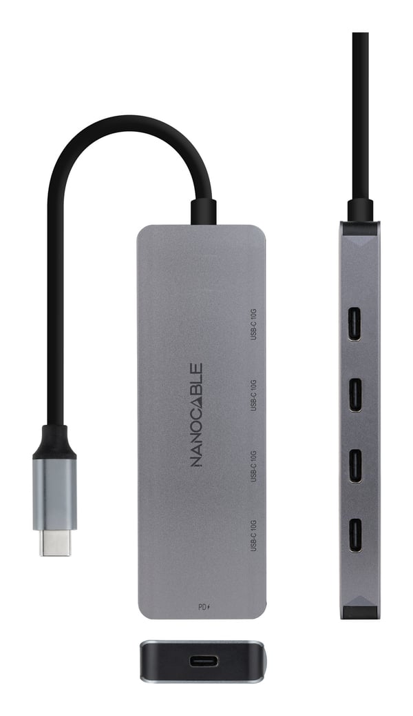 Nanocable 10.16.4505 interface hub USB 3.2 Gen 1 (3.1 Gen 1) Type-C 5000 Mbit/s Grå