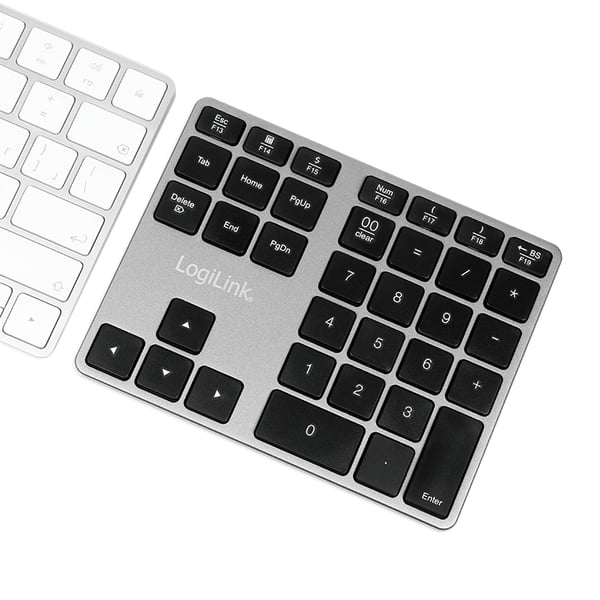 LogiLink ID0187 numeriskt tangentbord Universal Bluetooth Aluminium, Svart