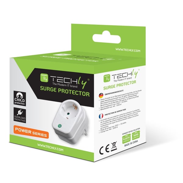 Techly IPW-ADP-SURGET overspændingsbeskytter Hvid 1 AC stikkontakt(er) 250 V
