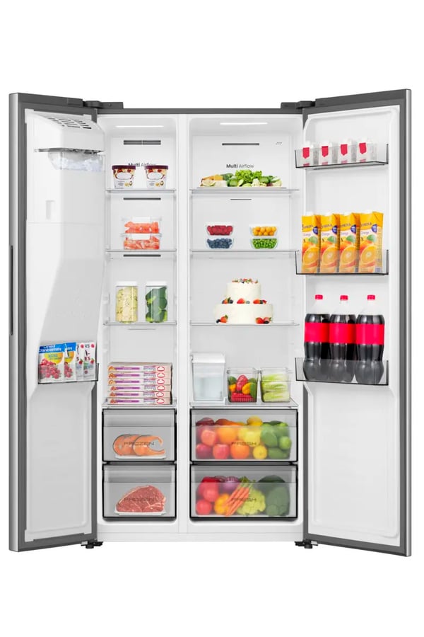 Hisense RS5P528STIE Kombinerad kyl/frys side-by-side Fristående 528 l Grå, Rostfritt stål