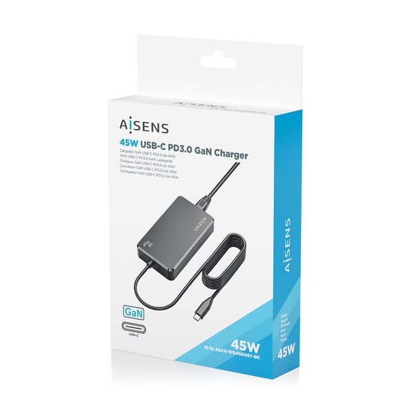 AISENS ASCH-1PD45D067-BK strømadapter og vekselret Indendørs 45 W Sort